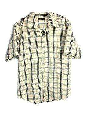 Boys cream & black plaid Microfiber Lay Down Collar Dress Shirt Size S (8-10)